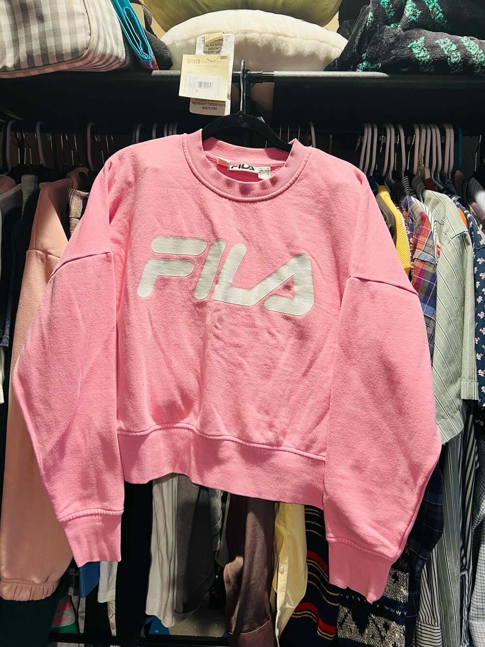 FILA Pink Cropped Big Logo Crewneck Sweatshirt